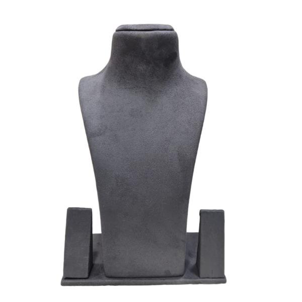 Luxury suede velvet jewelry display bust designed for showcasing necklaces, pendants, chains, and matching earrings in retail stores, boutiques, exhibitions, and professional product photography.