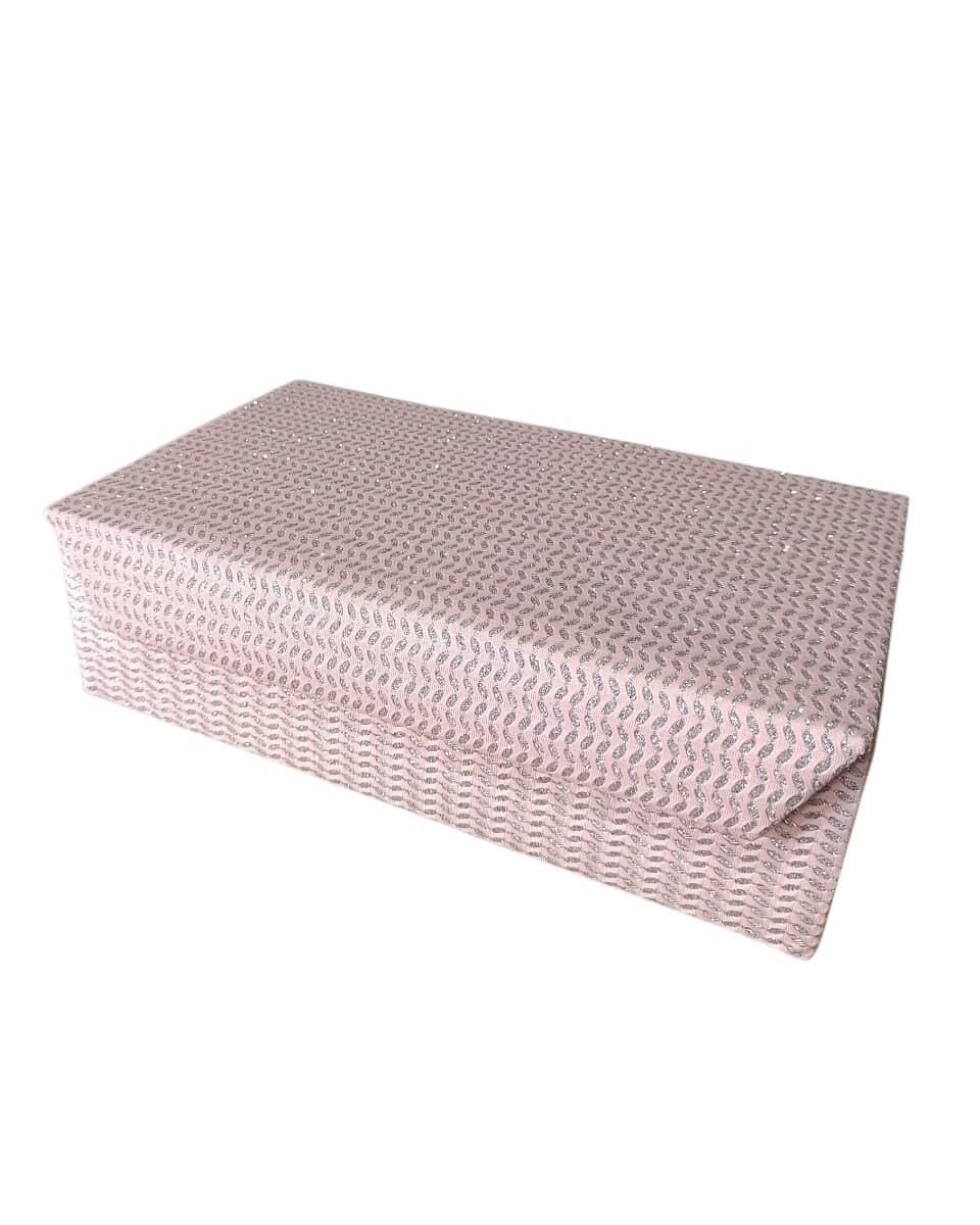 Premium woven fabric bangle storage box with magnetic closure.