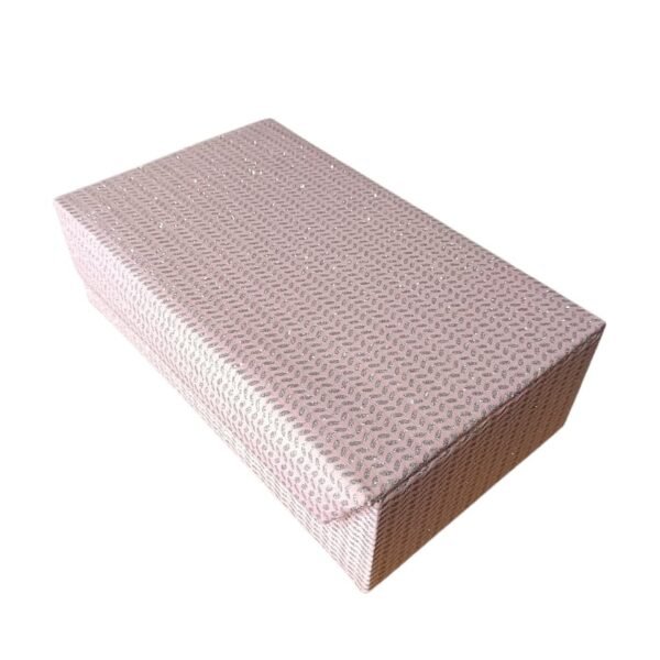 Premium woven fabric jewellery storage box with magnetic closure.