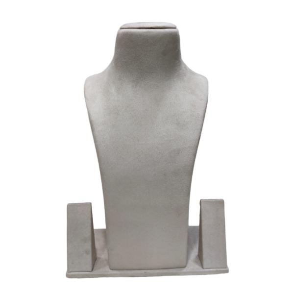 Luxury suede velvet jewelry display bust designed for showcasing necklaces, pendants, chains, and matching earrings in retail stores, boutiques, exhibitions, and professional product photography.