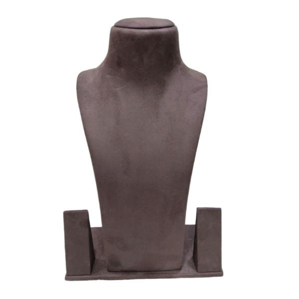 Luxury suede velvet jewelry display bust designed for showcasing necklaces, pendants, chains, and matching earrings in retail stores, boutiques, exhibitions, and professional product photography.