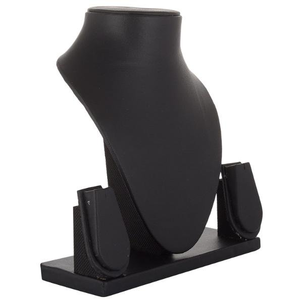 Premium black leatherette bust display stand for showcasing necklaces, pendants, and chains.