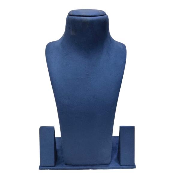 Luxury suede velvet jewelry display bust designed for showcasing necklaces, pendants, chains, and matching earrings in retail stores, boutiques, exhibitions, and professional product photography.
