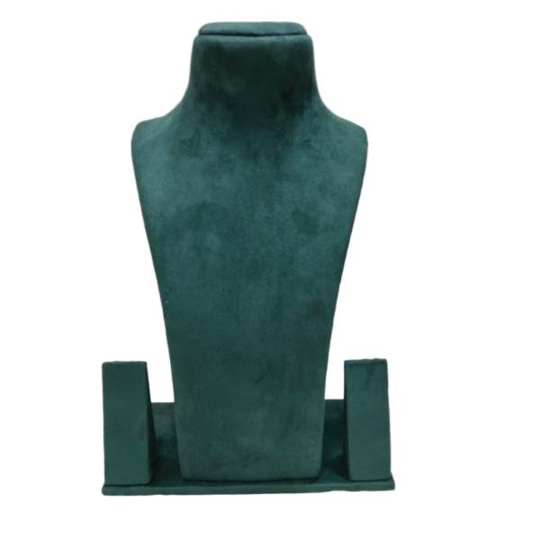 Luxury suede velvet jewelry display bust designed for showcasing necklaces, pendants, chains, and matching earrings in retail stores, boutiques, exhibitions, and professional product photography.