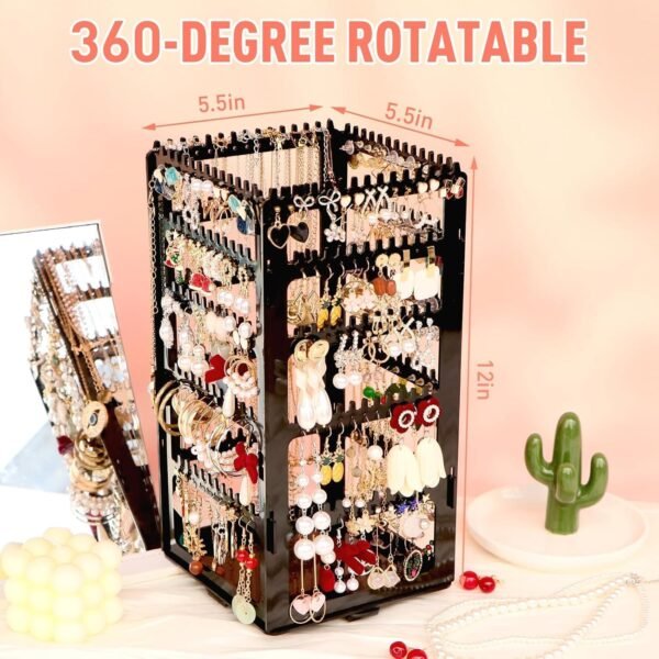 Plastic rotating multi tier black earring display stand for jewelry shop counter