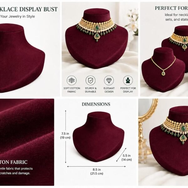 Premium suede velvet necklace display bust stand for showcasing necklaces and pendants