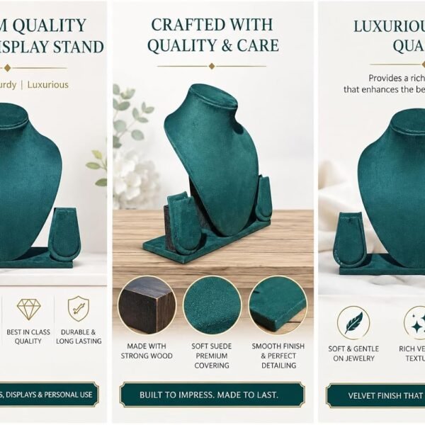 Elegant suede velvet jewelry display set designed for showcasing necklaces, pendants, and earrings.