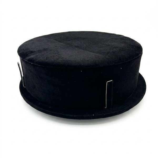 Premium suede velvet Kamar Patta waist belt display stand with round base and support clips for showcasing bridal and traditional waist jewelry.