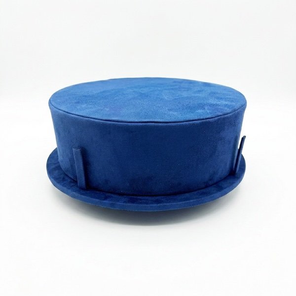 Premium suede velvet Kamar Patta waist belt display stand with round base and support clips for showcasing bridal and traditional waist jewelry.