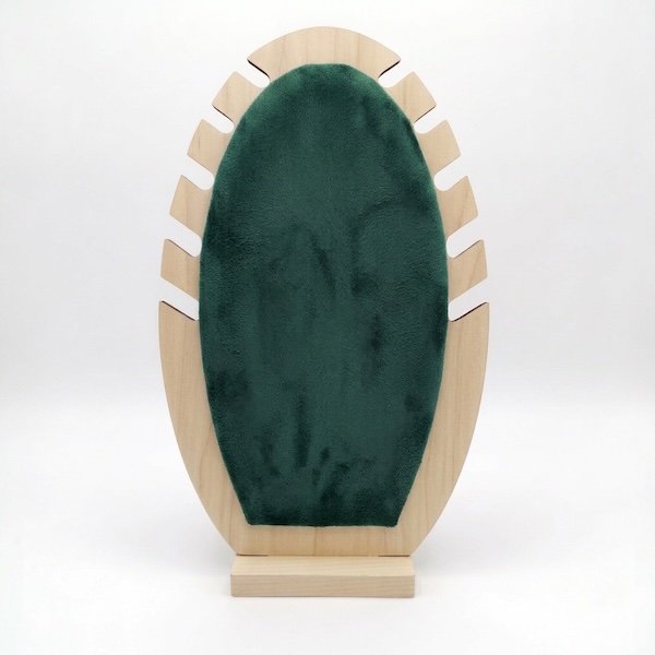 Premium MDF jewelry display stand with suede velvet surface for displaying necklaces, chains, pendants, and fashion jewelry.