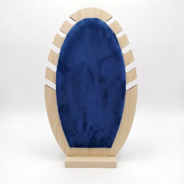 Premium MDF jewelry display stand with suede velvet surface for displaying necklaces, chains, pendants, and fashion jewelry.