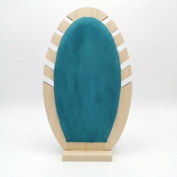 Premium MDF jewelry display stand with suede velvet surface for displaying necklaces, chains, pendants, and fashion jewelry.