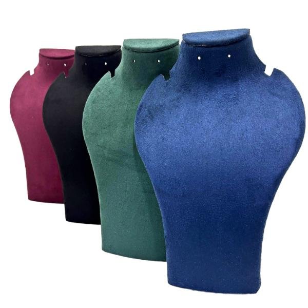 suede velvet necklace display bust stand for showcasing necklaces and pendants.