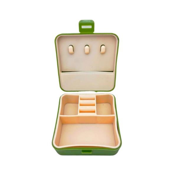 jewelry gift organizer box with ring slots, earring holders, and multiple compartments for storing jewelry and accessories.